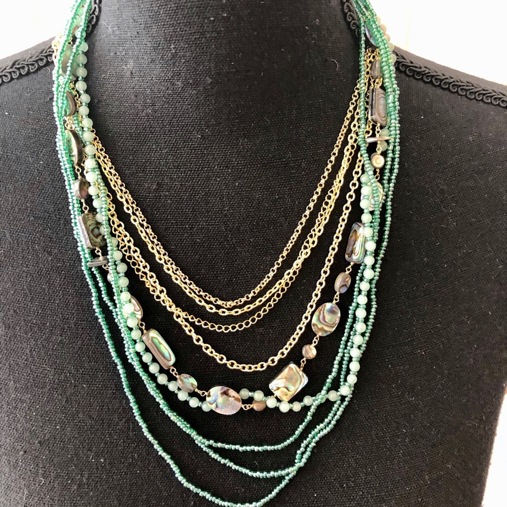Green Multi-strand Necklace  Lobster Claw Clasp